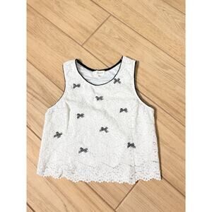 La Peche Y2K White Lace Tank Top XL Black Bow Sleeveless Coquette